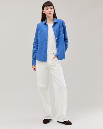 Womens Roma Work Shirt - Cotton Linen Twill - True Blue