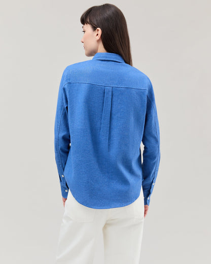 Womens Roma Work Shirt - Cotton Linen Twill - True Blue