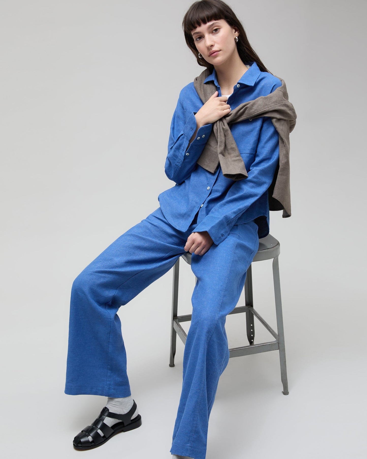 Womens Roma Work Shirt - Cotton Linen Twill - True Blue