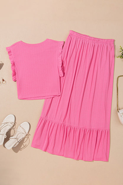 Estrella Textured Crop Vest Lace-up Long Skirt Set by Threaded Pear