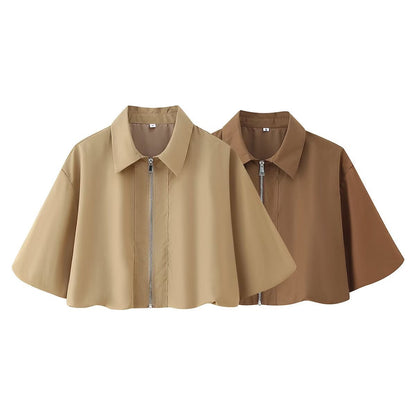 Short sleeved zipper top jacket+skirt set