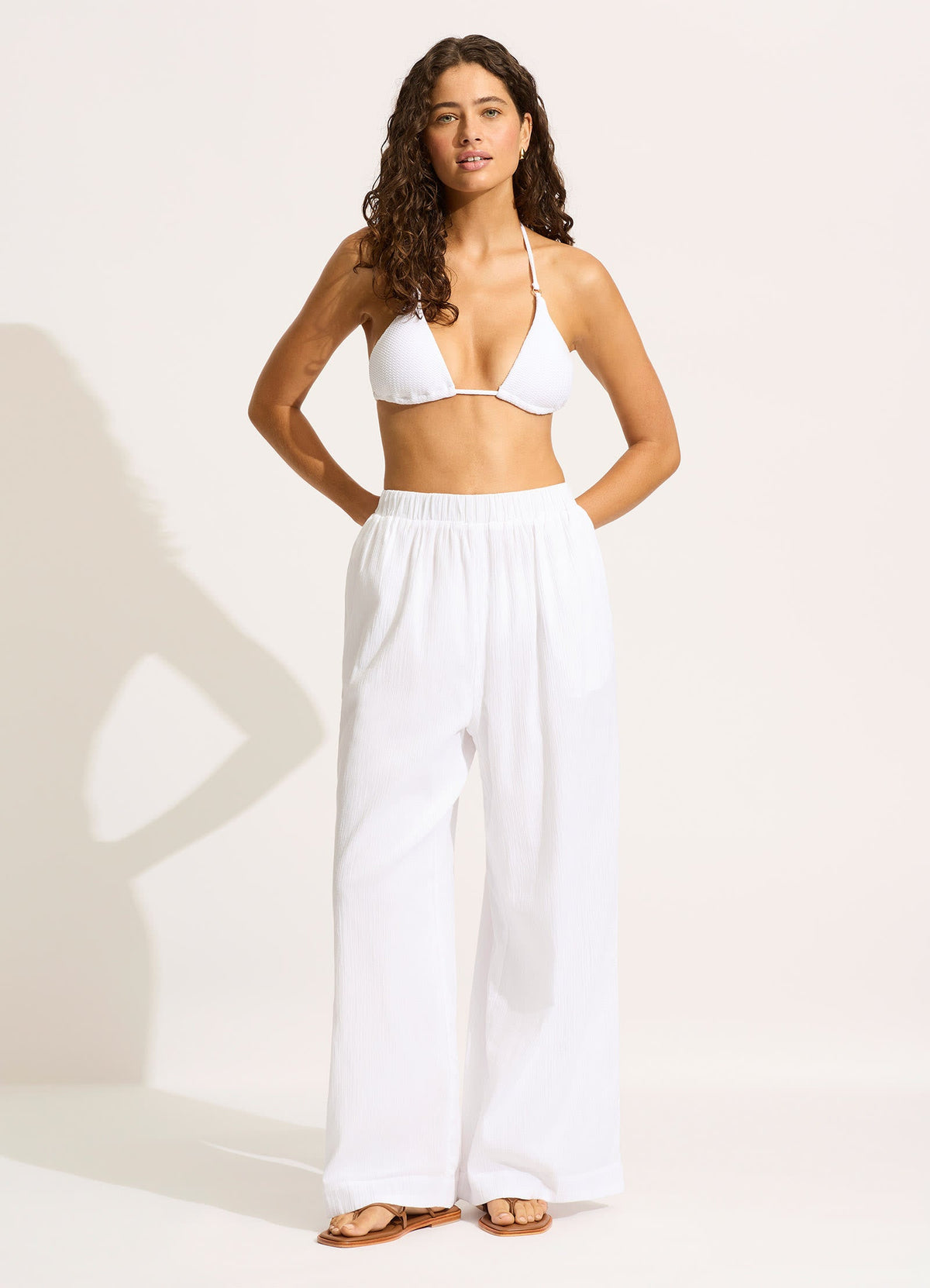 Crinkle Beach Pant - White