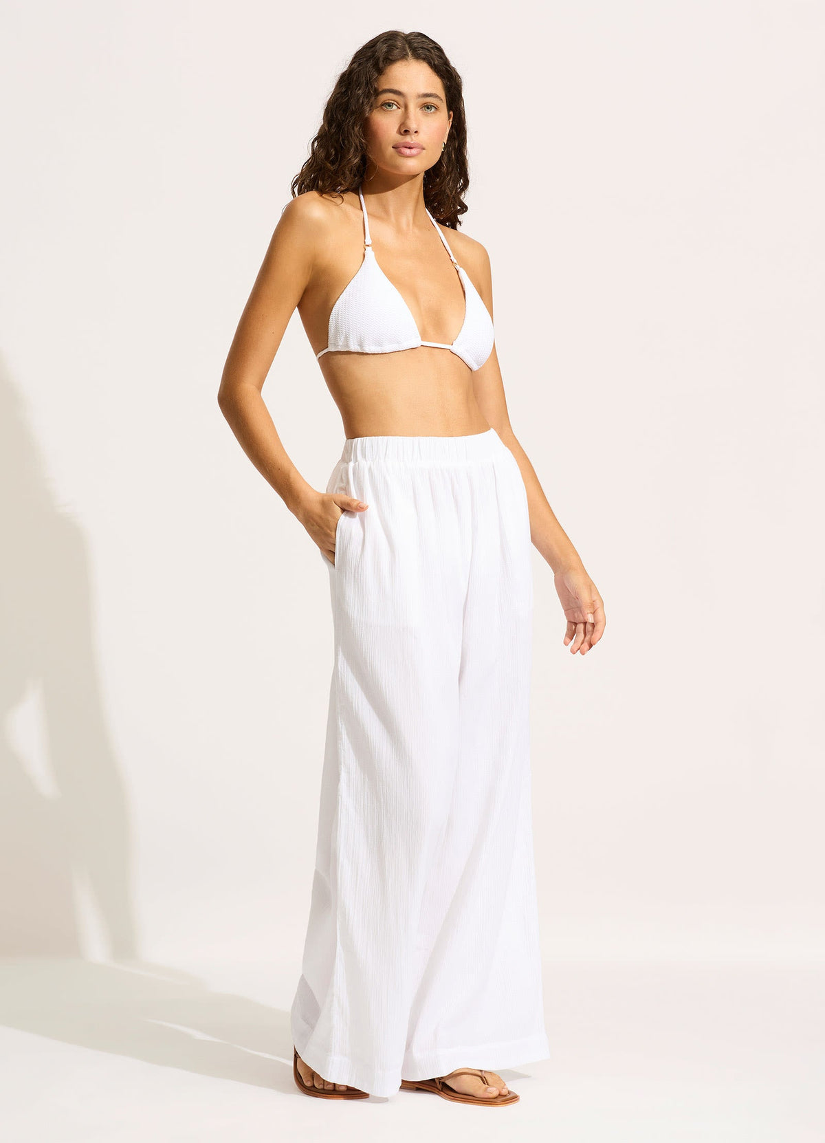 Crinkle Beach Pant - White