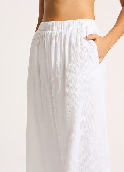 Crinkle Beach Pant - White