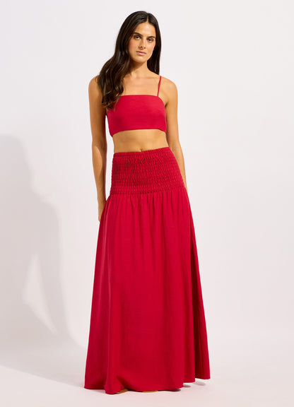 Beachedit Shirred Waist Midi Skirt