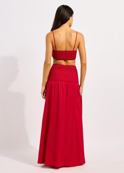 Beachedit Shirred Waist Midi Skirt