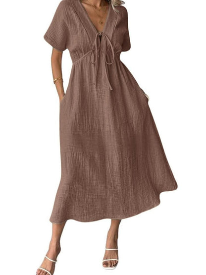 Women's Summer Solid Color V-Neck Dress