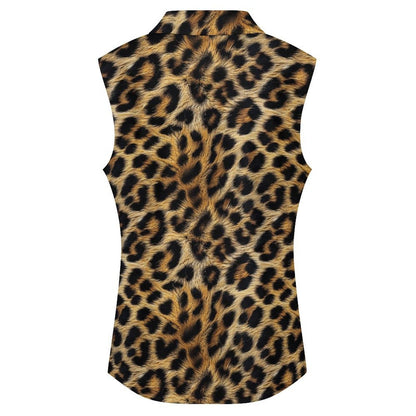 Baha Ranch Leopard Print Sleeveless Polo Top
