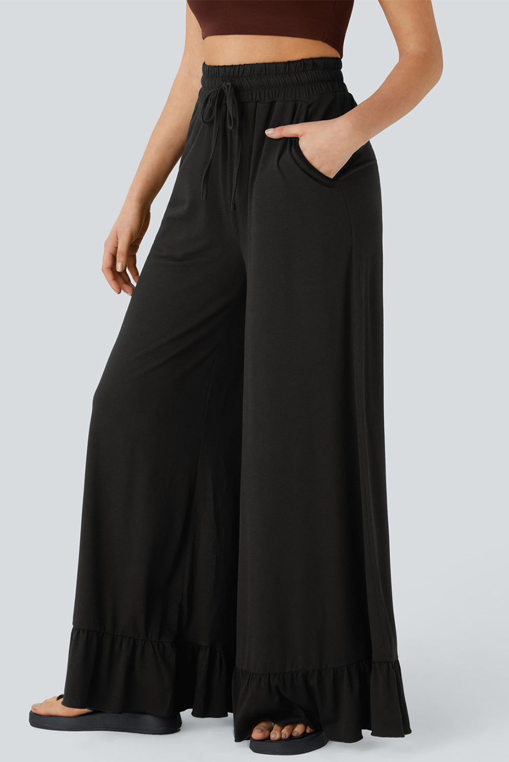 Freya Ruffled Wide Leg Pants with Pockets by Threaded Pear