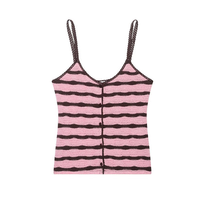 Striped knit camisole top+micro flared pants set