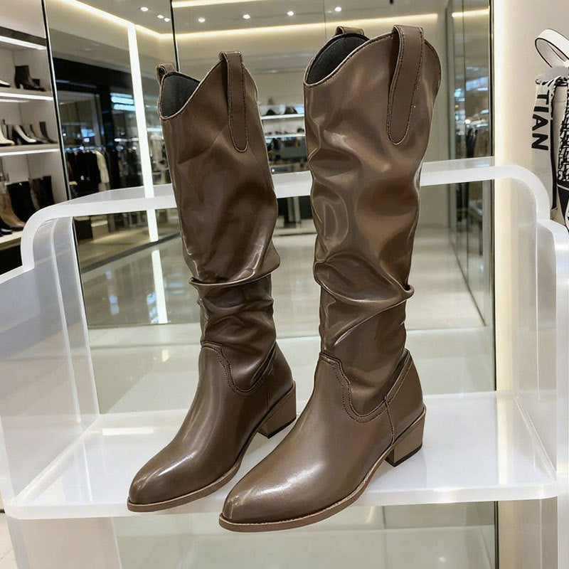 Chunky Heel Suede High-Top Riding Boots Women