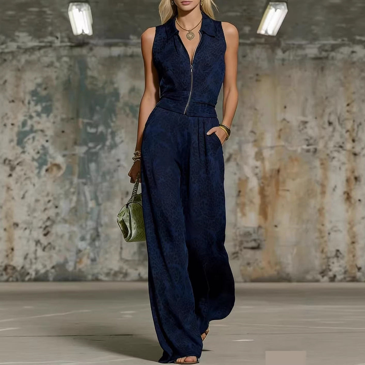 Floral Print Zip-Up Sleeveless Jumpsuit – Women's Wide Leg Romper