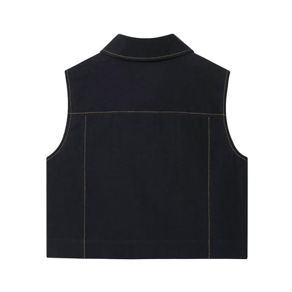 Color blocked straight vest with stitching and pants set