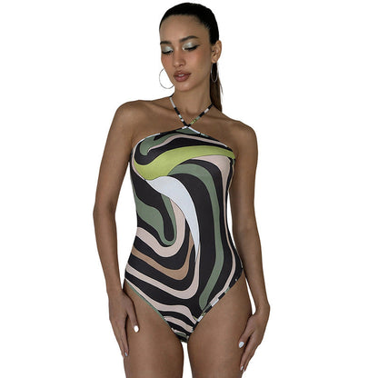 Print Sleeveless Tie-Back Backless Bodycon Jumpsuit