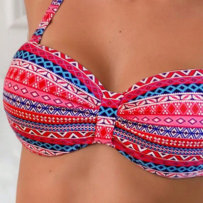 Ethnic printed high elasticity knitted fabric swimsuit