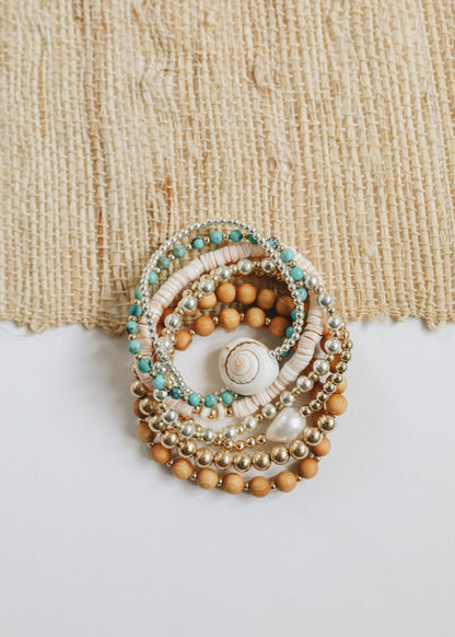 Cypress Wood : 14k Gold Filled Sun + Moon || Stretch Bracelet