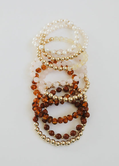 Citrine Gemstone + 14K Gold Filled Beaded Stretch Bracelet