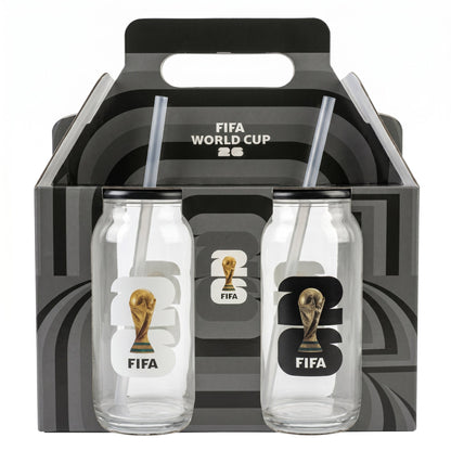 FIFA World Cup Trophy Set of 2 Glass Sippers with Lid and Straw