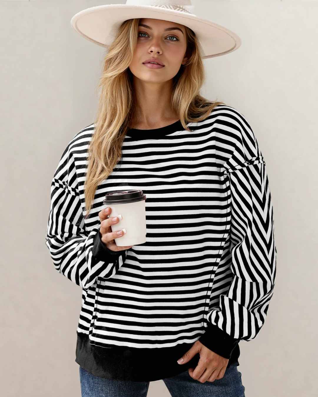 Annie Exposed Seam Drop Shoulder Casual Pullover Top - Black