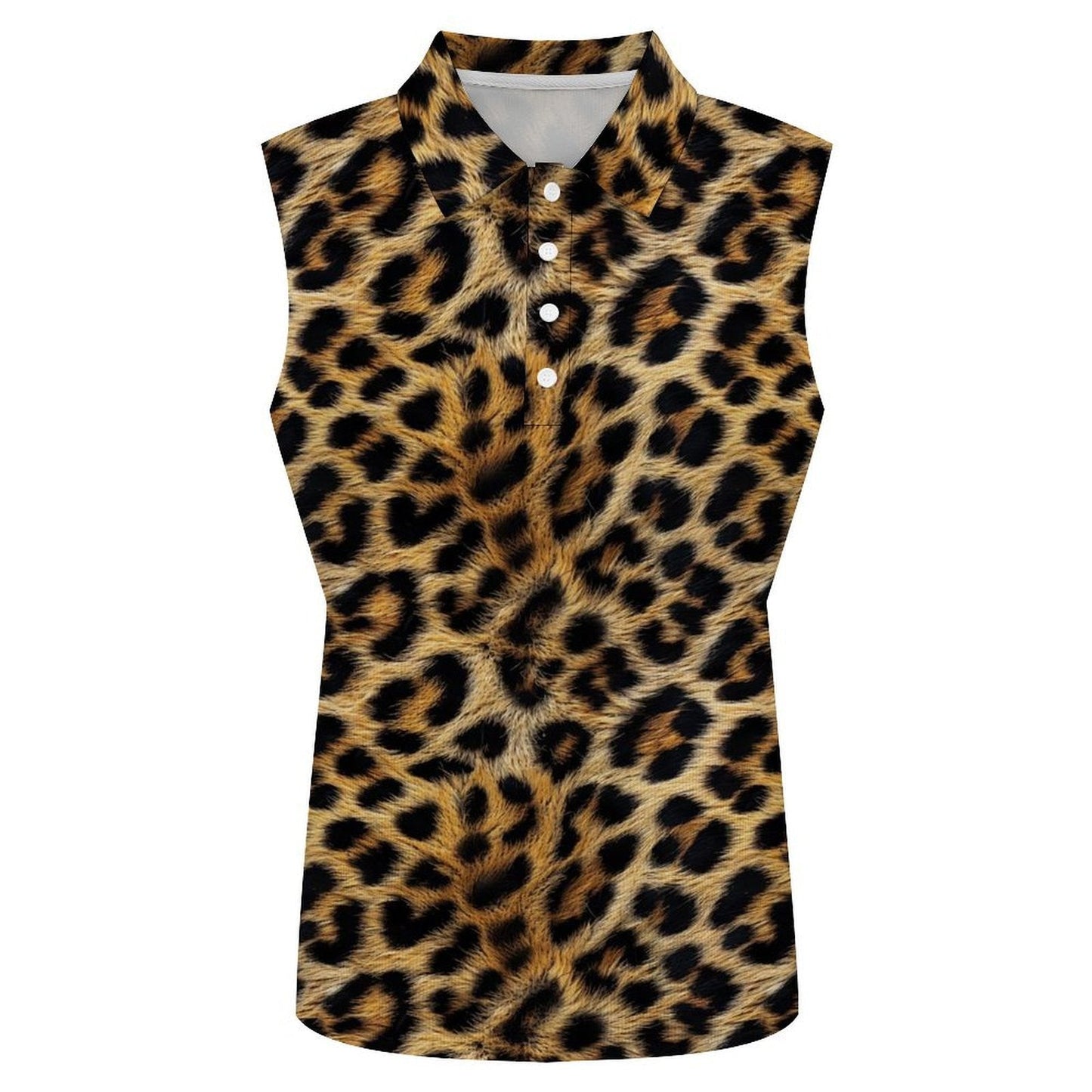 Baha Ranch Leopard Print Sleeveless Polo Top