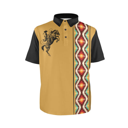 Baha Ranch Wild Cowboy Aztec Western Polo Shirt