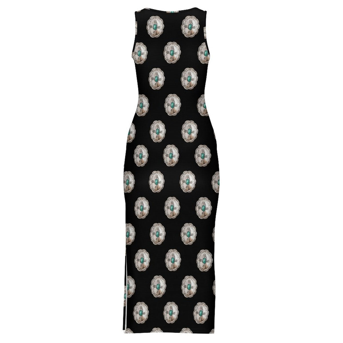Baha Ranch Silver Concho Slit Maxi Dress