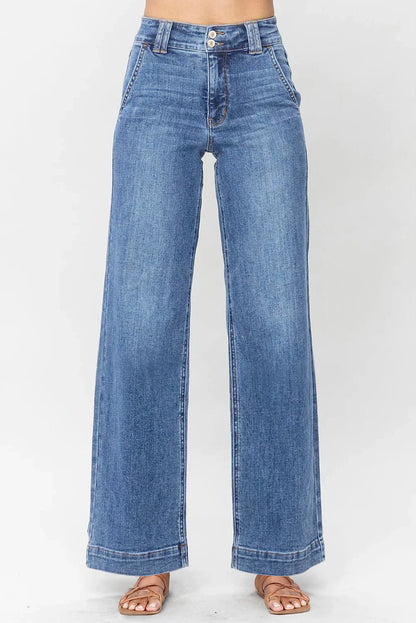 Eva - Sky Blue Double Button Zip Fly Straight Leg Jeans