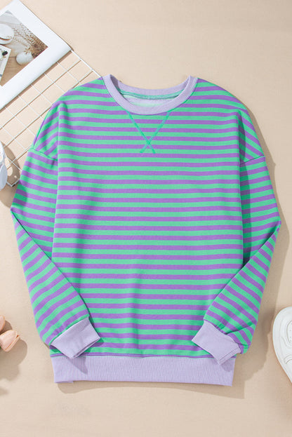 Baya Striped Contrast Trim Drop Shoulder Sweatshirt - Blue