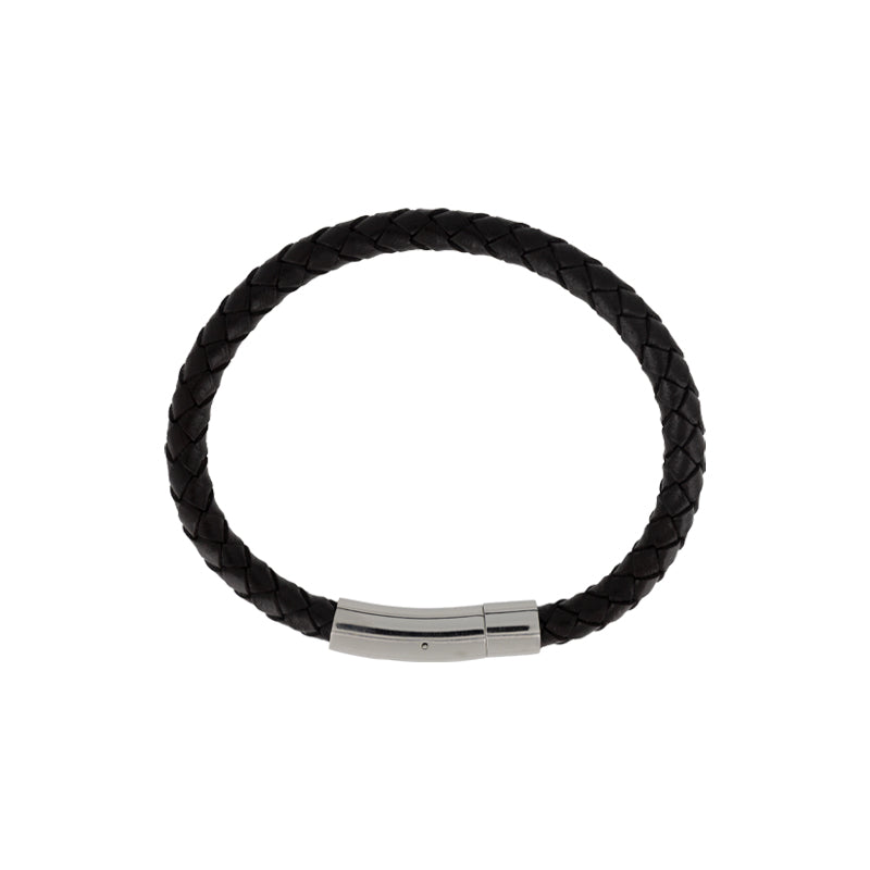 Mens Black Leather Bracelet TR670 By Dukes