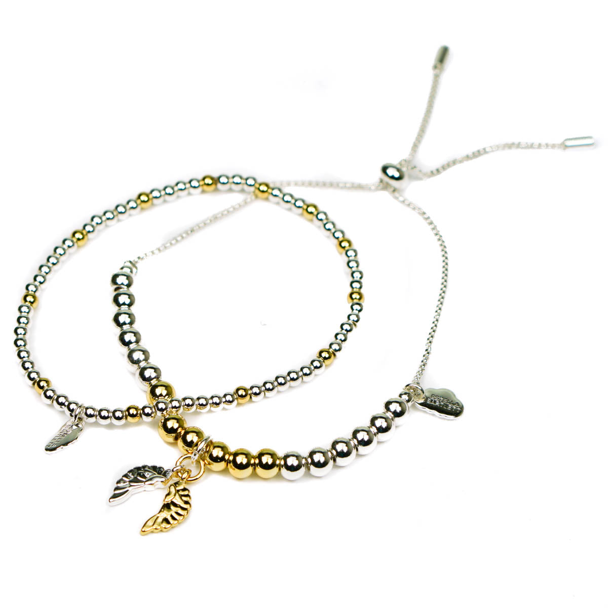 Estella Bartlett Angel Wings Bracelet Set of 2 Silver and Gold Beaded bracelets