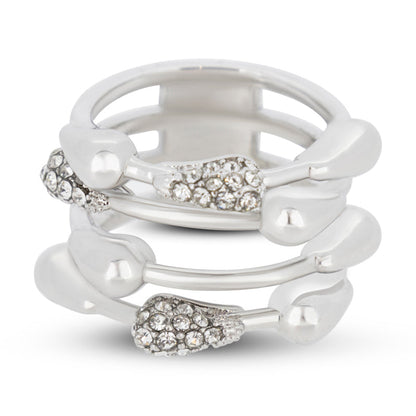 Covet Rhodium Plated Cubic Zirconia Droplet Ring - Size H