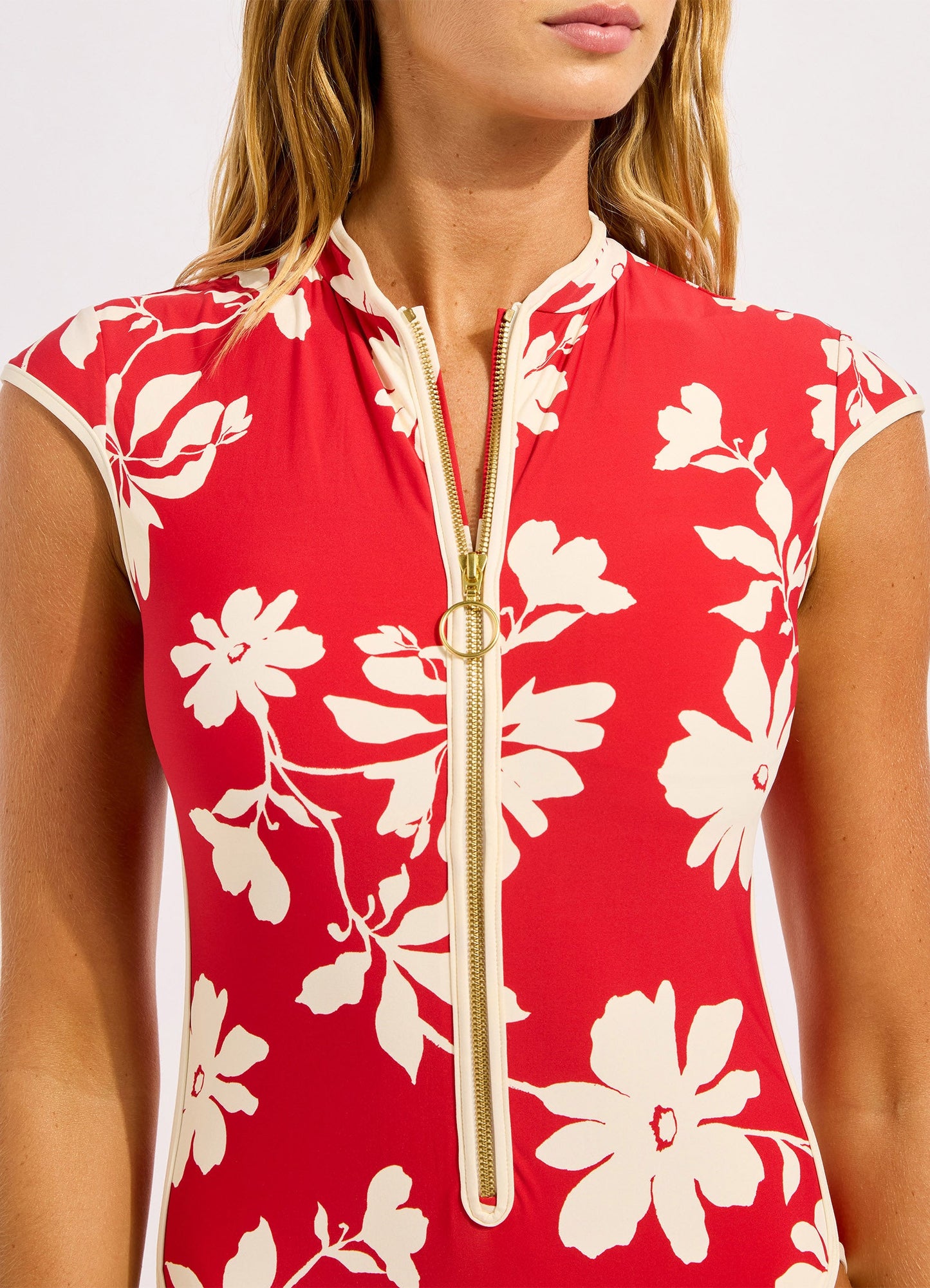 Mayflower Cap Sleeve Zip Front One Piece Swimsuit