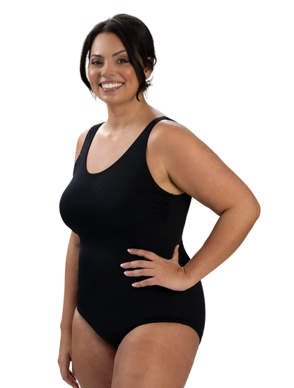 Dolfin Aquashape Moderate Scoop Back Chlorine Resistant One Piece Swimsuit - Black