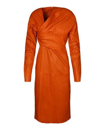 Bottega Veneta Draped Leather Midi Dress