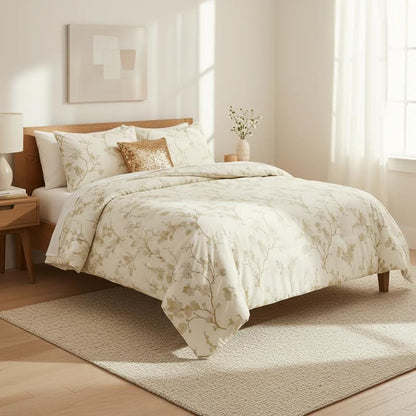Floral 5-Piece Comforter Set, Farmhouse Bed in a Bag with Comforter, Pillow Shams, Decorative Pillows for All Seasons