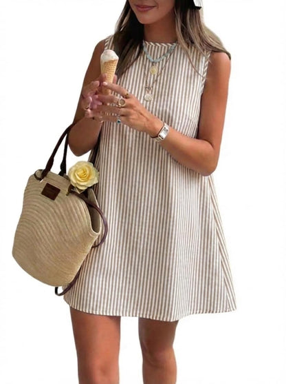 Womens Striped Dress Spring Summer Beach Boho Sleeveless Mini Sundress