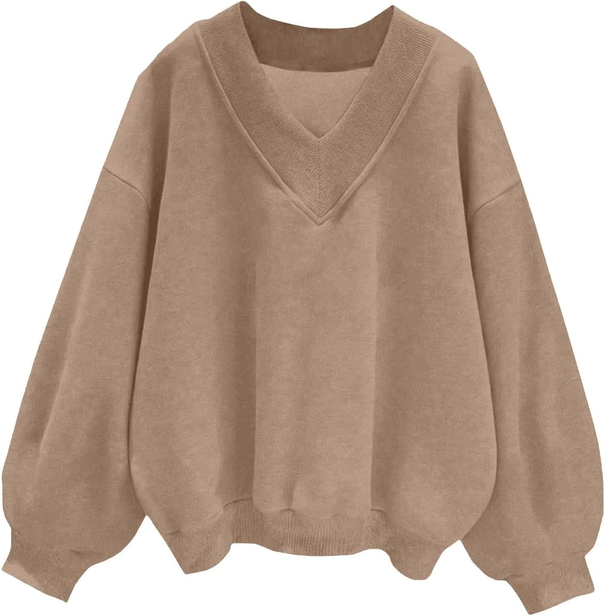 ✨Womens Casual Sweatshirt V Neck Oversized Hoodless Solid Pullover