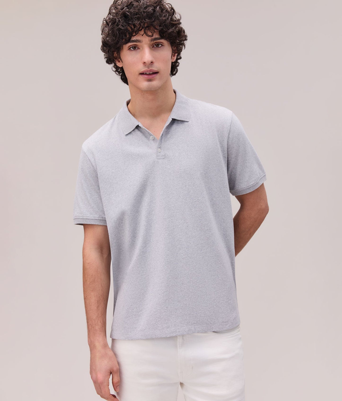 Mens Recycled Cotton Polo - Recycled Jersey - Heather Grey