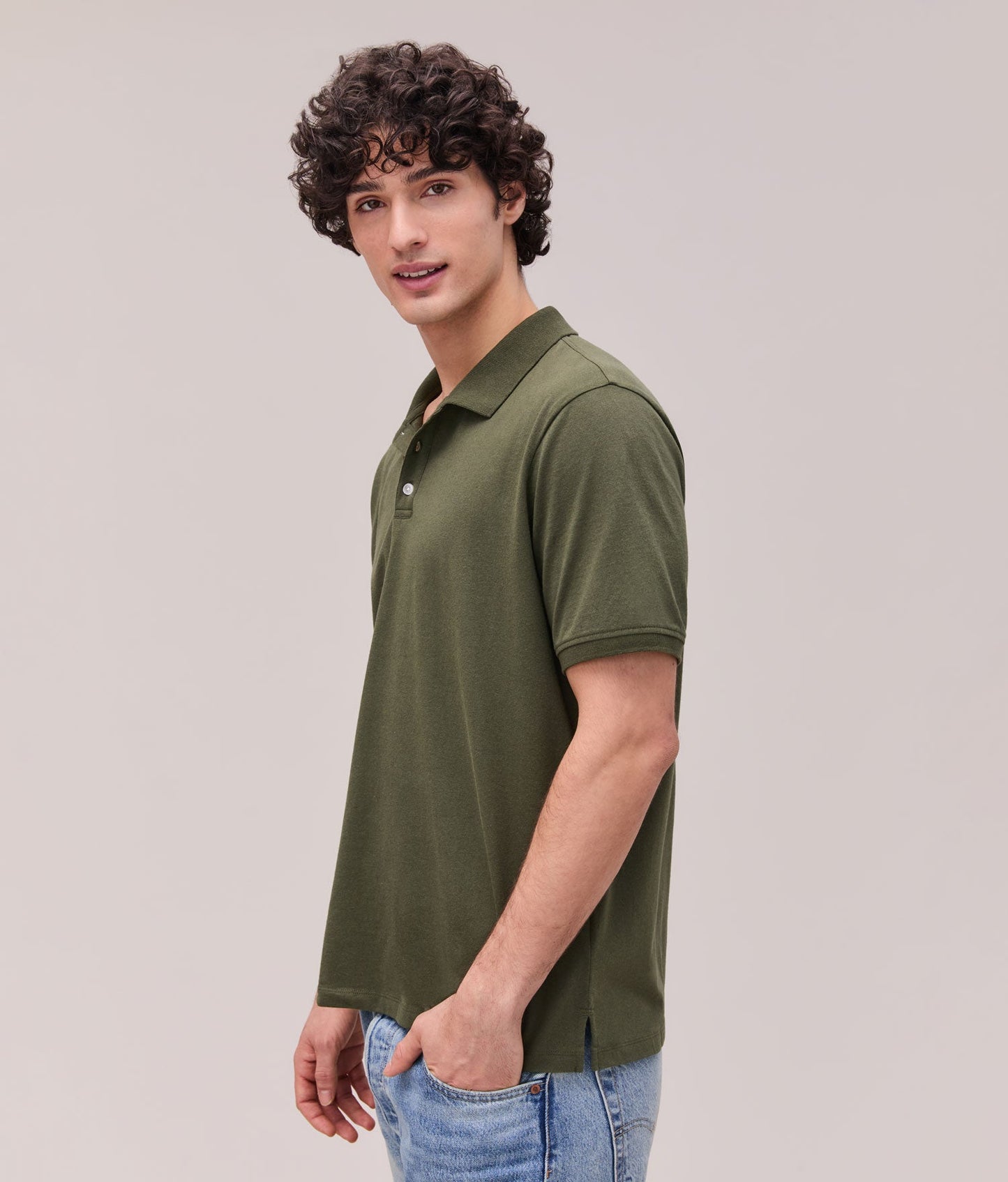 Mens Recycled Cotton Polo - Recycled Jersey - Surplus Green
