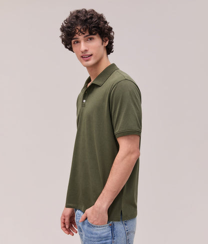 Mens Recycled Cotton Polo - Recycled Jersey - Surplus Green