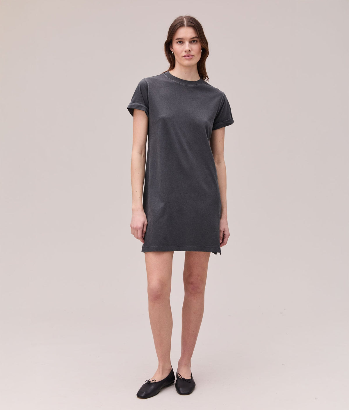 Womens Relaxed Tee Mini Dress - Pigment Dye Jersey - Stretch Limo