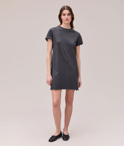 Womens Relaxed Tee Mini Dress - Pigment Dye Jersey - Stretch Limo