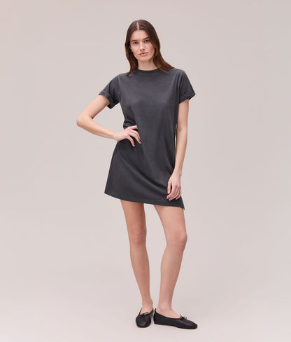Womens Relaxed Tee Mini Dress - Pigment Dye Jersey - Stretch Limo
