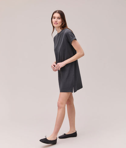 Womens Relaxed Tee Mini Dress - Pigment Dye Jersey - Stretch Limo