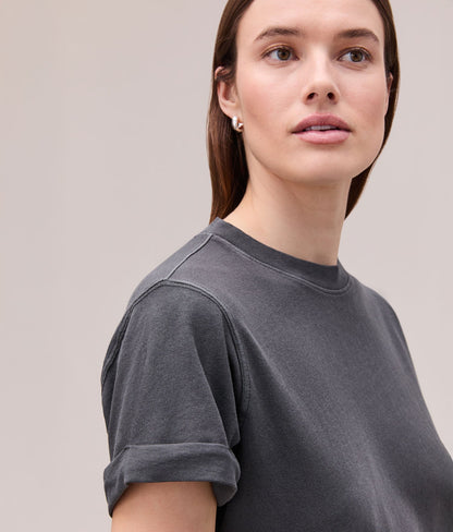 Womens Relaxed Tee Mini Dress - Pigment Dye Jersey - Stretch Limo