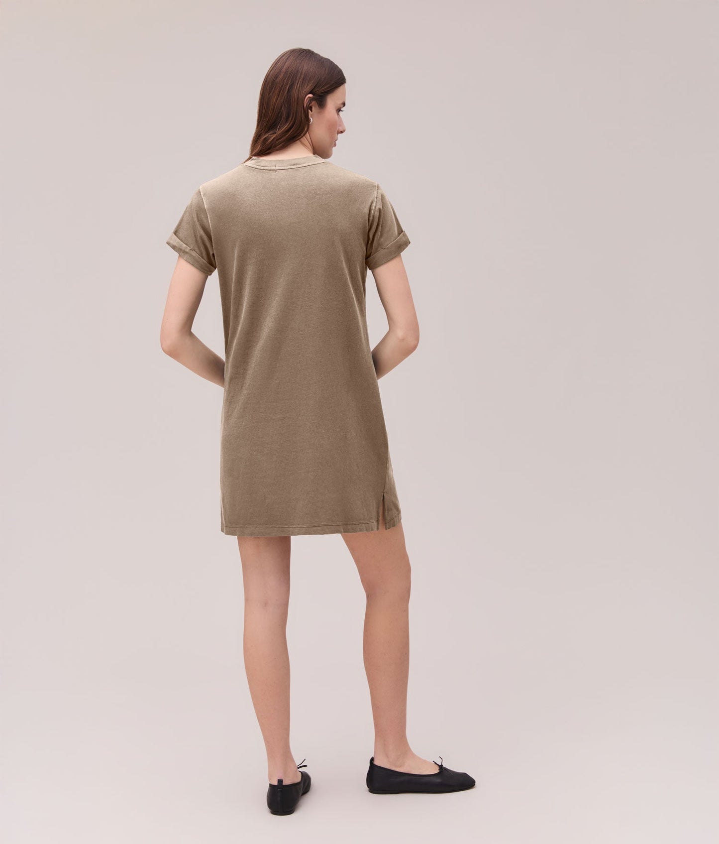 Womens Relaxed Tee Mini Dress - Pigment Dye Jersey - Warm Grey