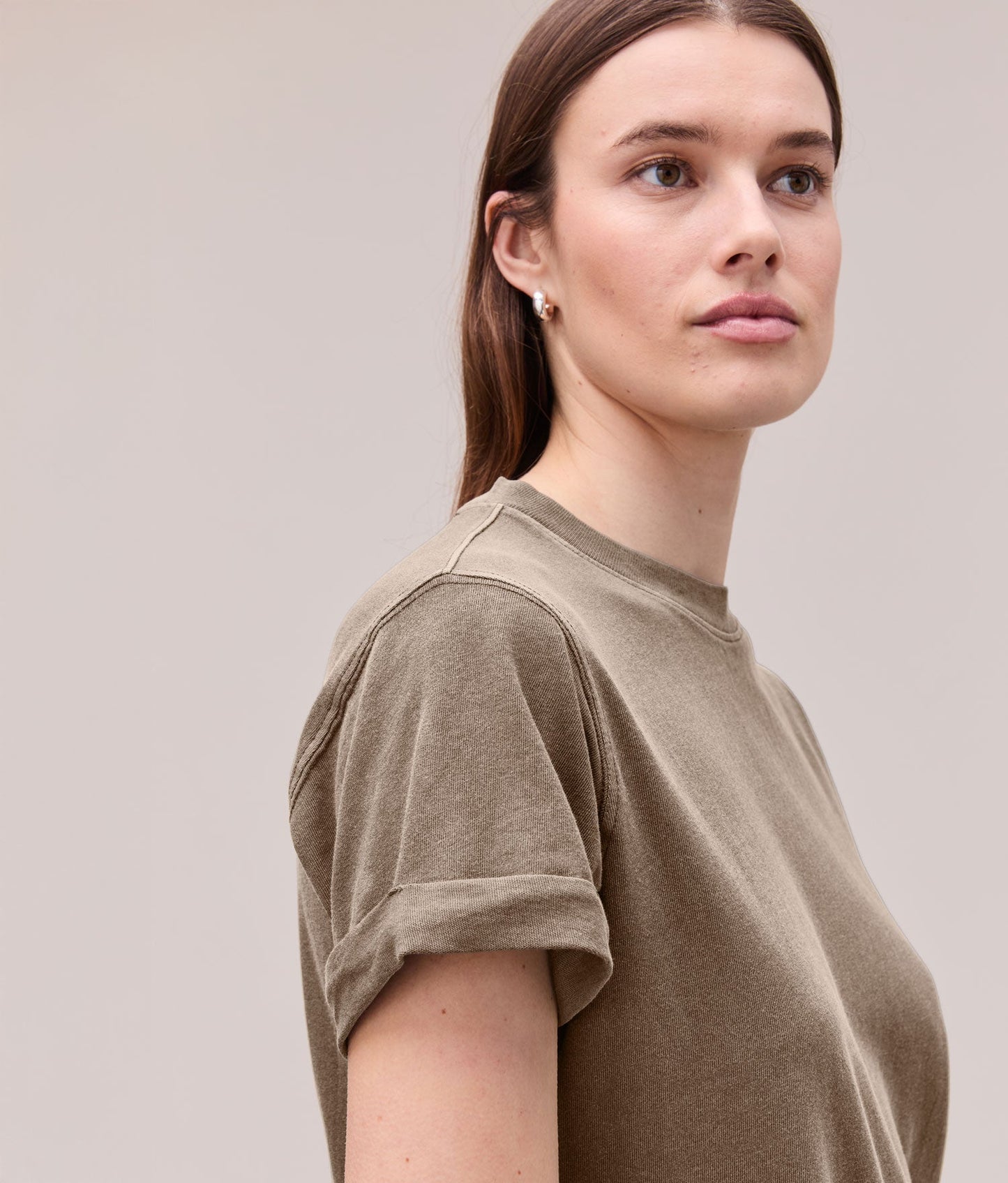 Womens Relaxed Tee Mini Dress - Pigment Dye Jersey - Warm Grey