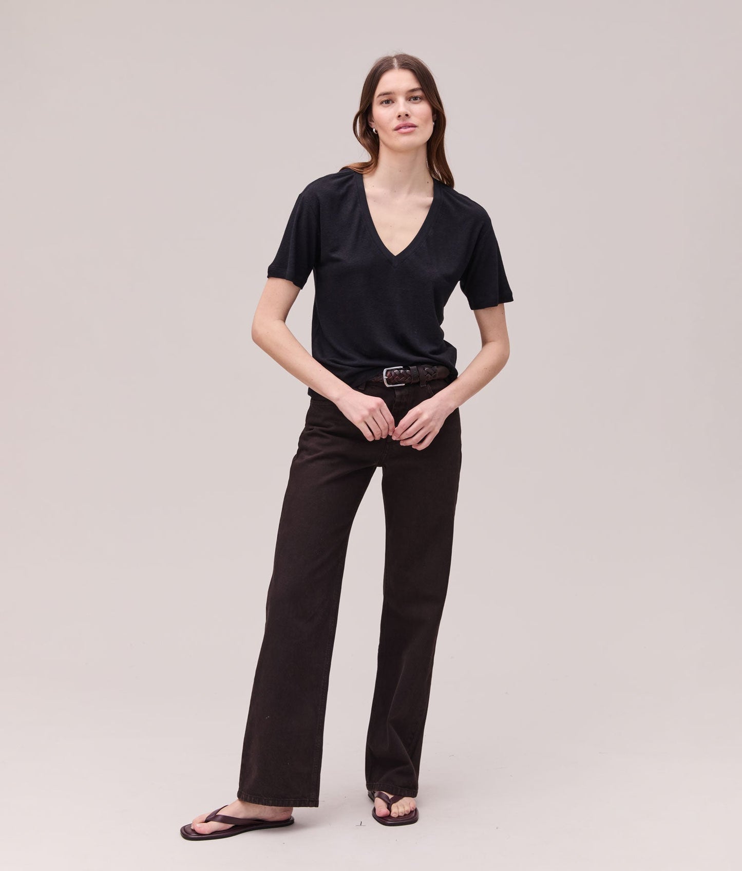 Womens Linen Jersey V Neck Tee - Linen Jersey - Black