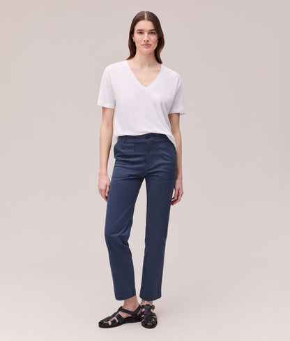Womens Linen Jersey V Neck Tee - Linen Jersey - White