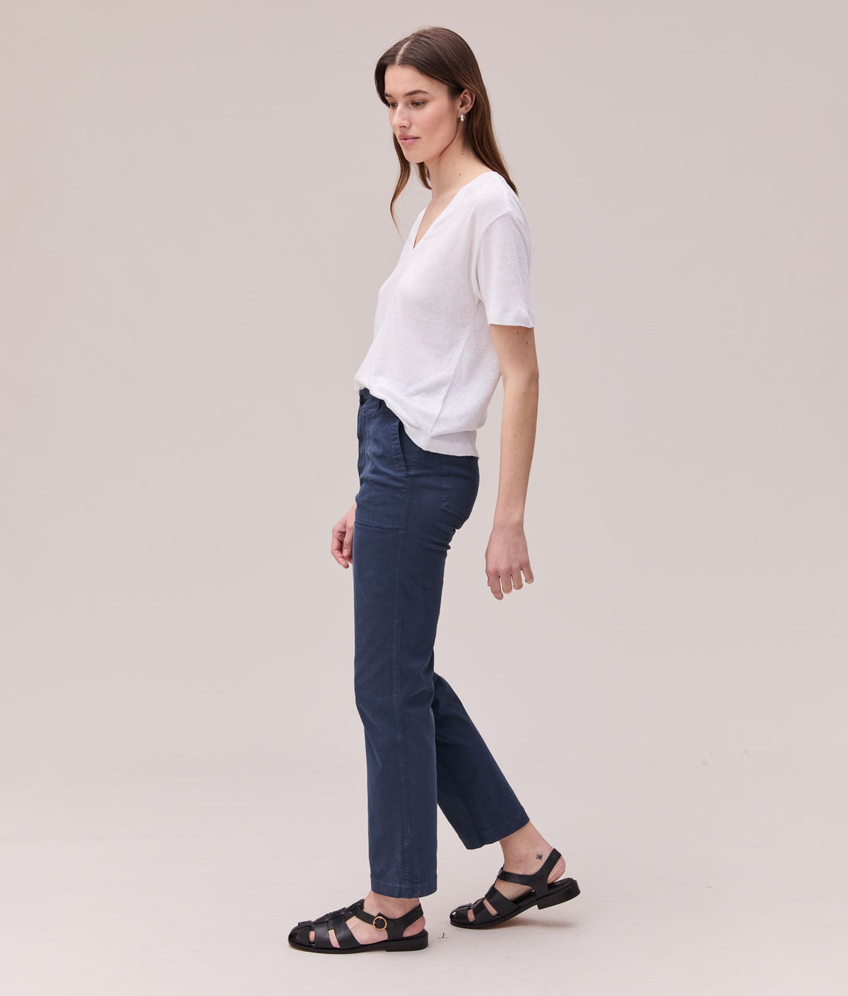 Womens Linen Jersey V Neck Tee - Linen Jersey - White